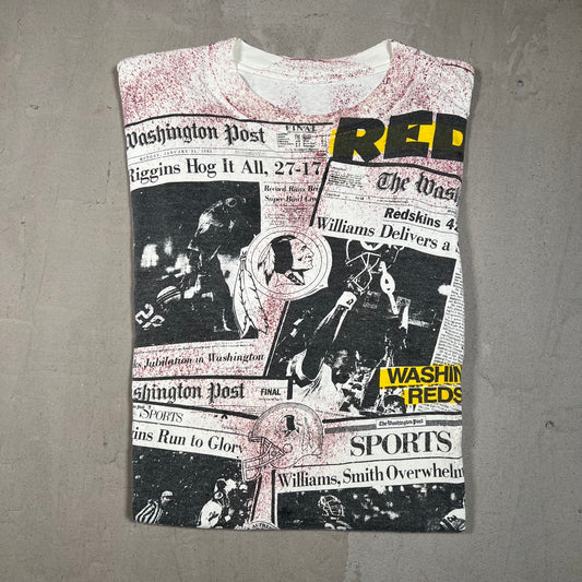 1990s Washington Redskins Newspaper AOP White Tee Size XL USED v17812