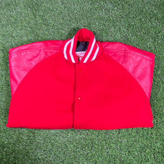 1990s Matts Jacket Red Varsity Jacket Size 44 (XL) USED v17107