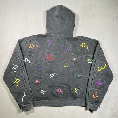 GV Gallery Raspberry Hills Multi Pocket Washed Black Hoodie Size Medium USED x18958