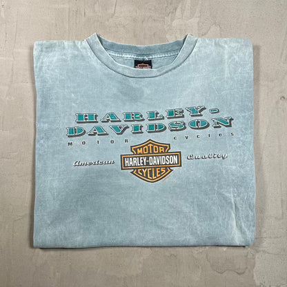 2000 Harley Davidson Light Blue "Orwigsburg, PA" Tee Size Large USED v20423