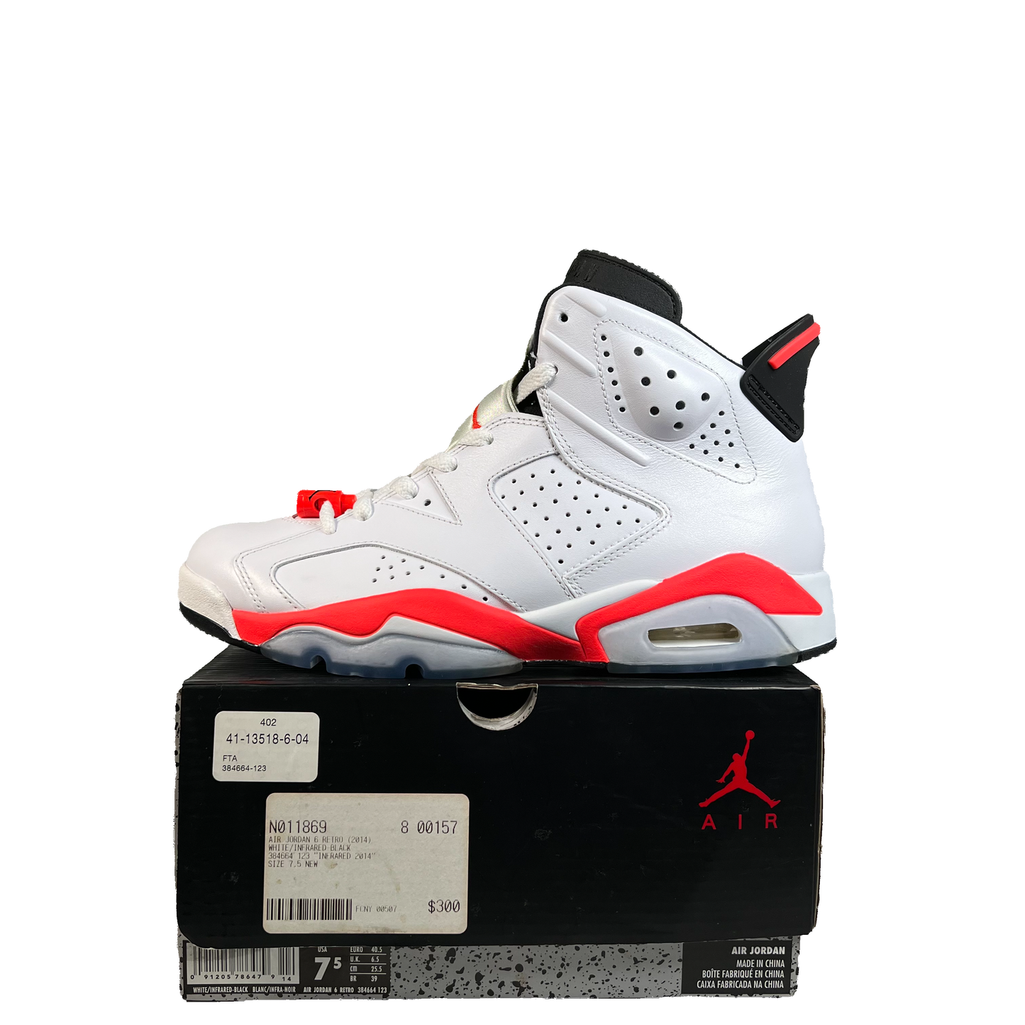 Jordan 6 Infrared White (2014) Size 7.5 NEW s21274
