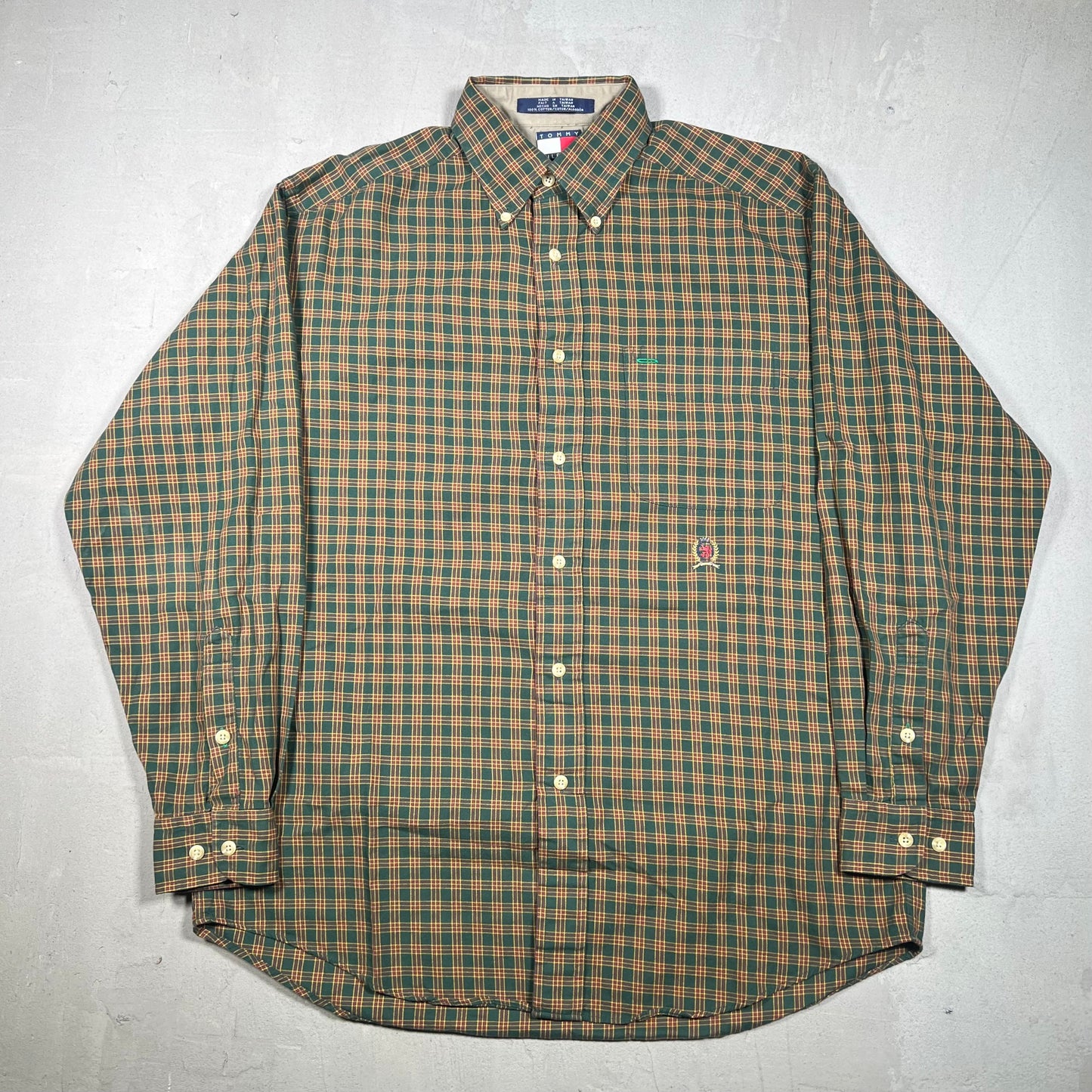 1990s Tommy Hilfiger Green/Red Plaid Button Up Size Small USED v19302
