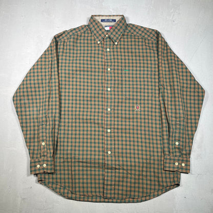 1990s Tommy Hilfiger Green/Red Plaid Button Up Size Small USED v19302