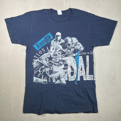 1991 Dallas Cowboys 7 Logo Tag Navy Blue Tee Size Large USED v19255