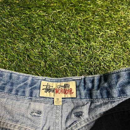 Stussy Workwear Double Knee Blue Denim Jeans Size 31 USED x13785