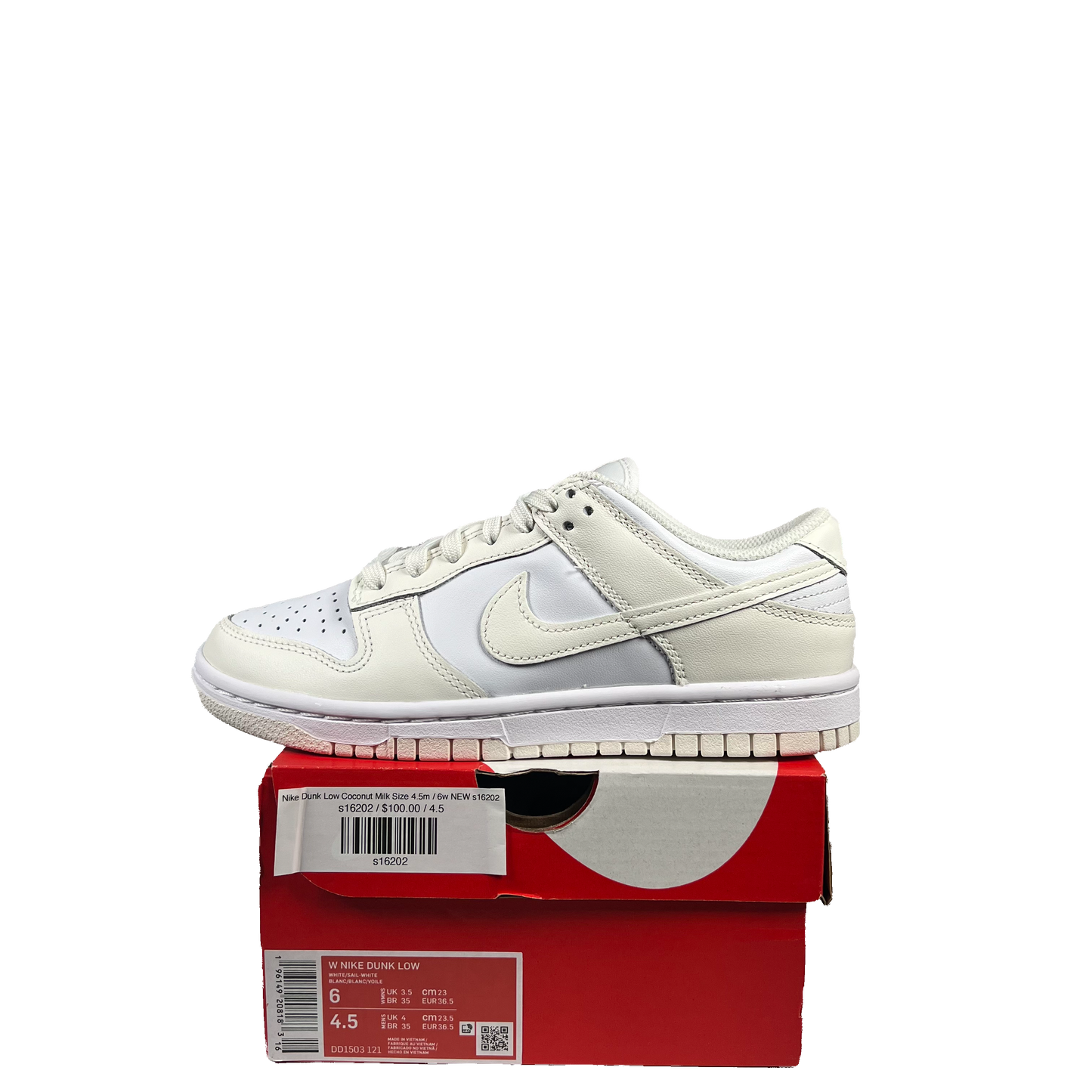 Nike Dunk Low Coconut Milk Size 4.5m / 6w NEW s16202