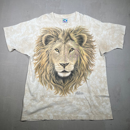 1994 liquid blue double sided lion tee beige Size XL USED v14434