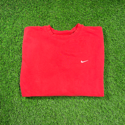 Y2K Nike White Swoosh Red Crewneck Size XL USED v18587
