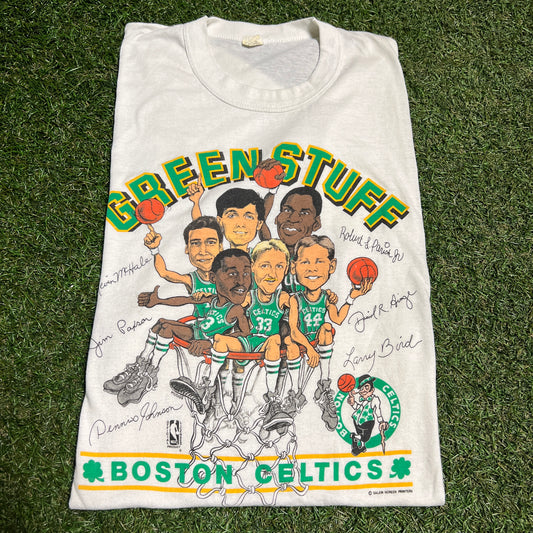 1990s Boston Celtics "Green Stuff" Cartoon White Tee Size Small USED v16368