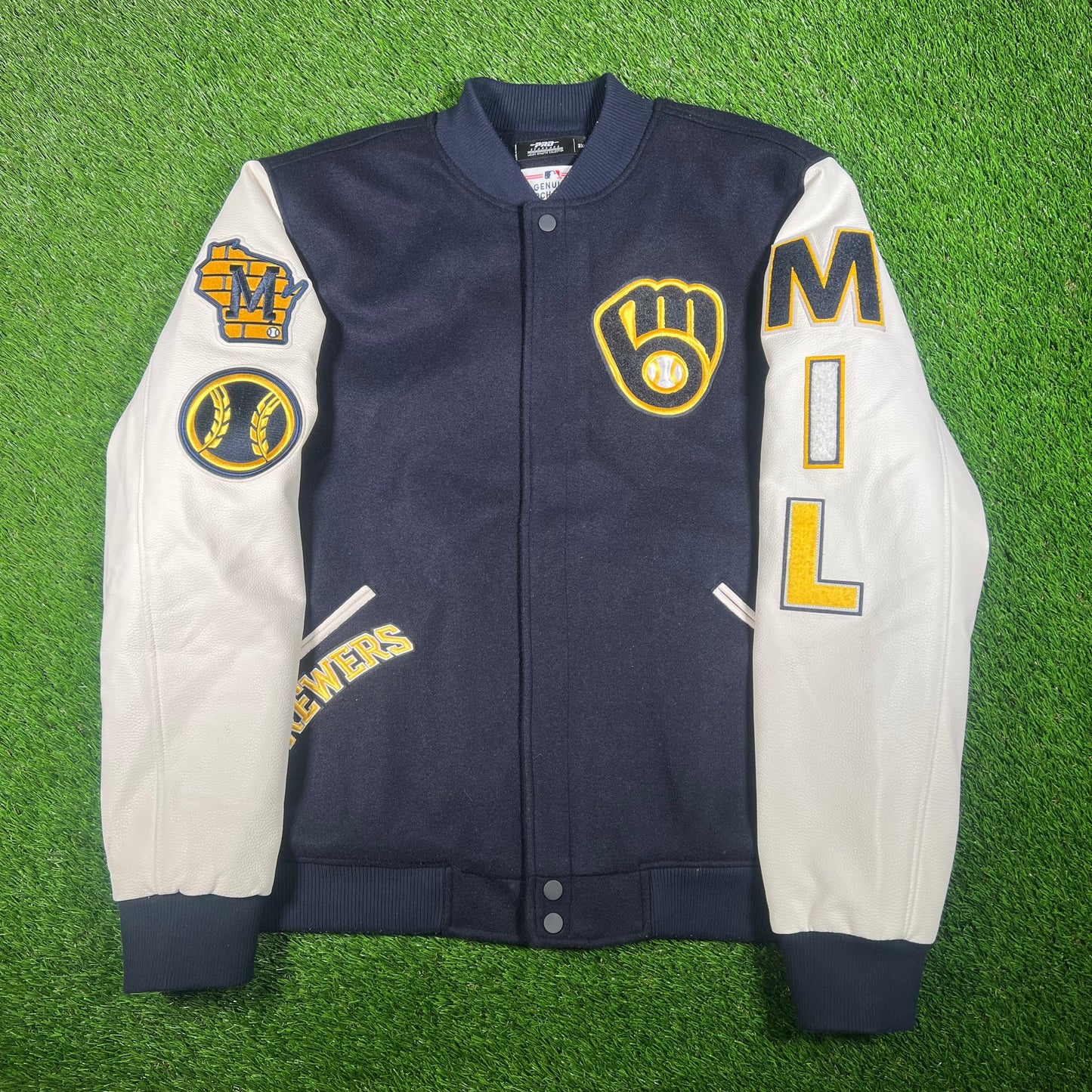 MLB Brewers Milwawkee Navy Varsity Jacket Size XXL USED v17616