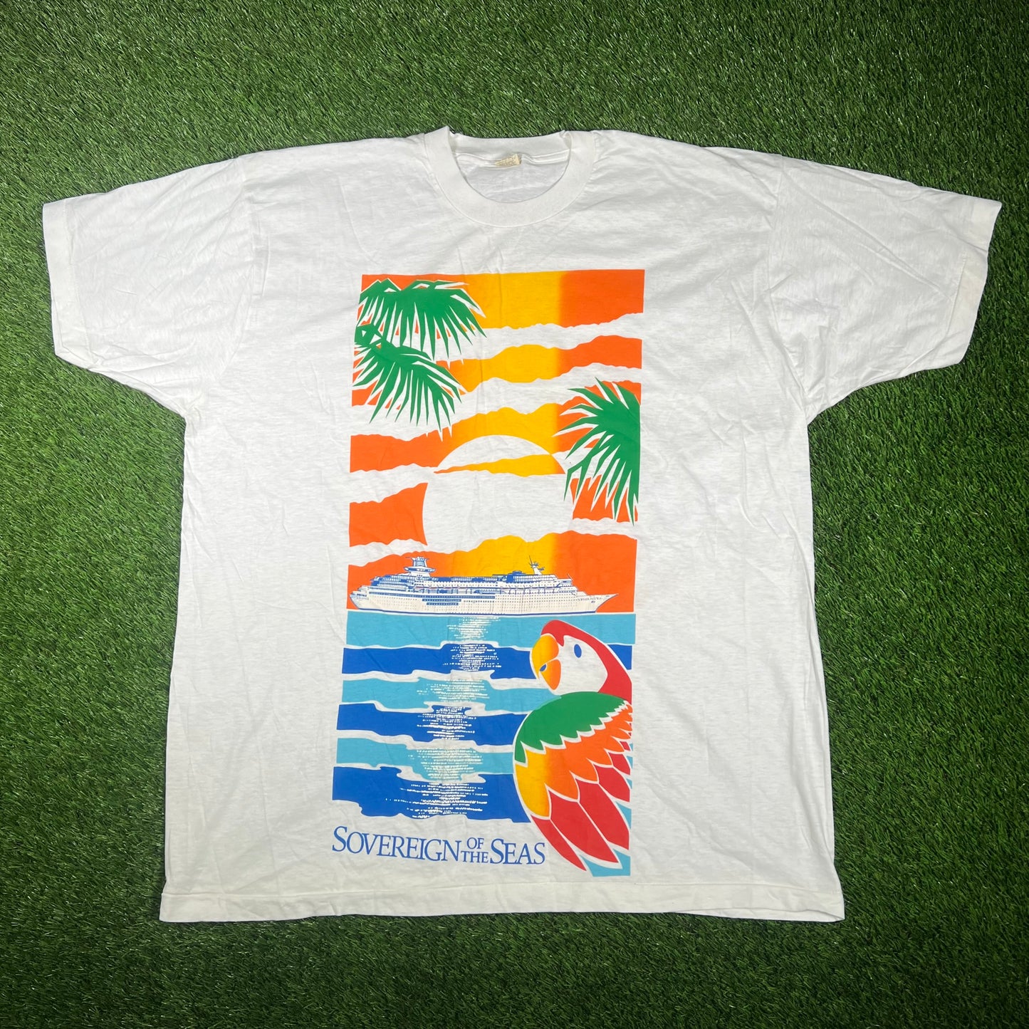 1990s "Sovereign of the Seas" White Tropical Cruise Ship Tee Size 3XL