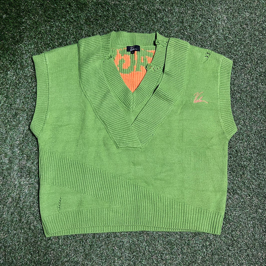 Vale "Propaganda" Double V Neck Green Vest Size Large USED x13691