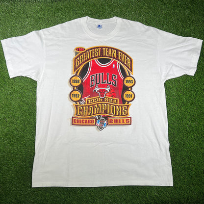 1996 Chicago Bulls Greatest Team Ever Starter Tag White Tee Size XL USED v16743