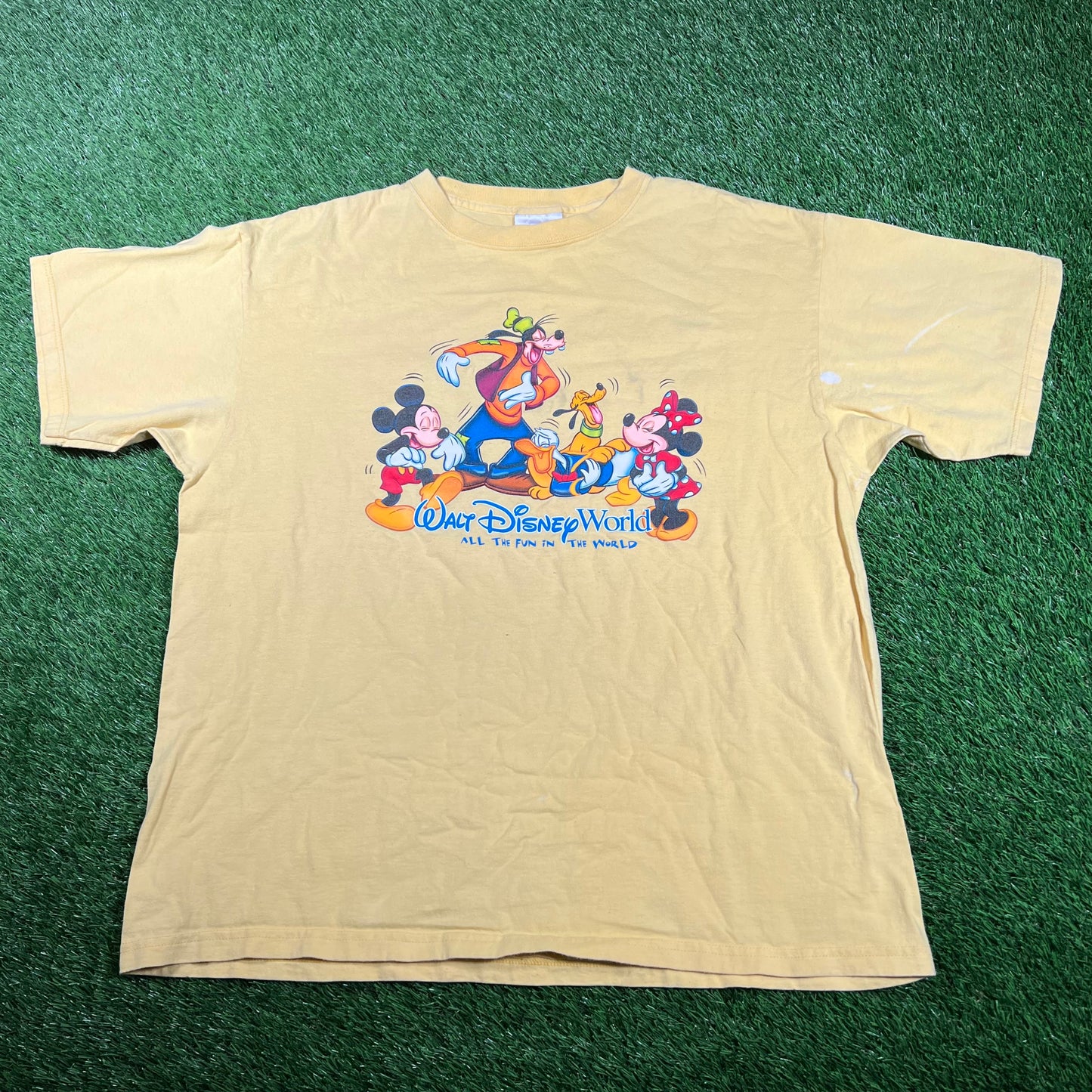 1990s Walk Disney World Yellow Tee Size XL USED v17856