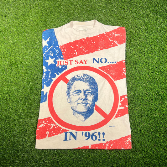 1996 Bill Clinton Just Say No AOP Tee Size Large USED v17691