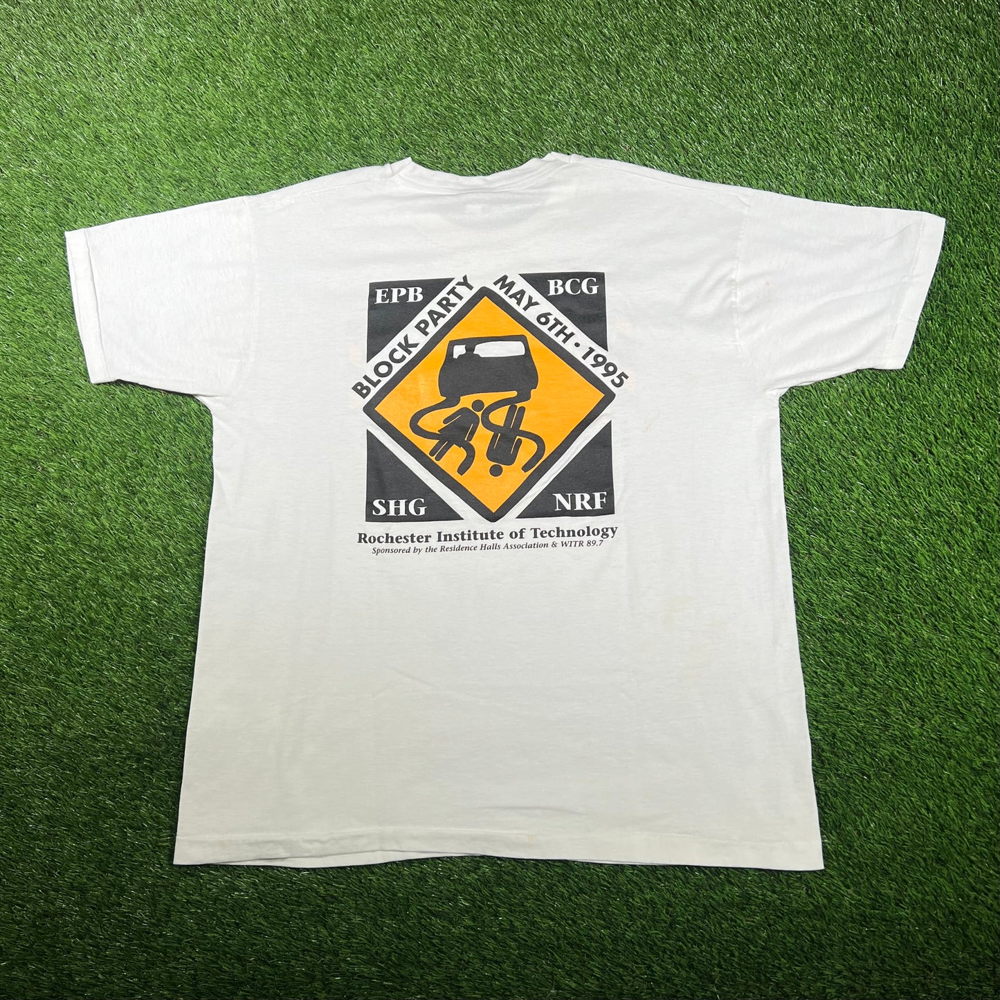 1995 Caution Party Ahead White Tee Size XL USED v17118