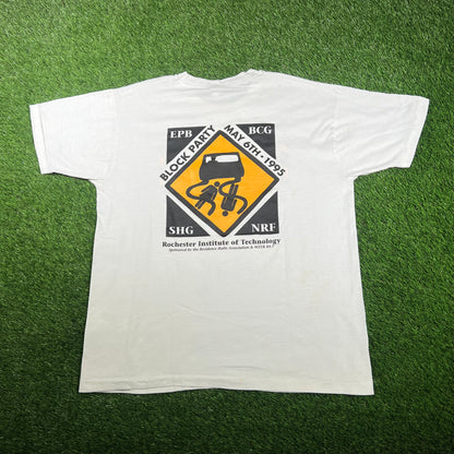 1995 Caution Party Ahead White Tee Size XL USED v17118