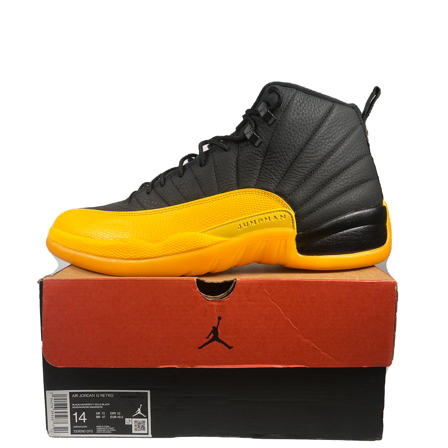 Jordan 12 Black University Gold (2020) Size 14 USED s20038