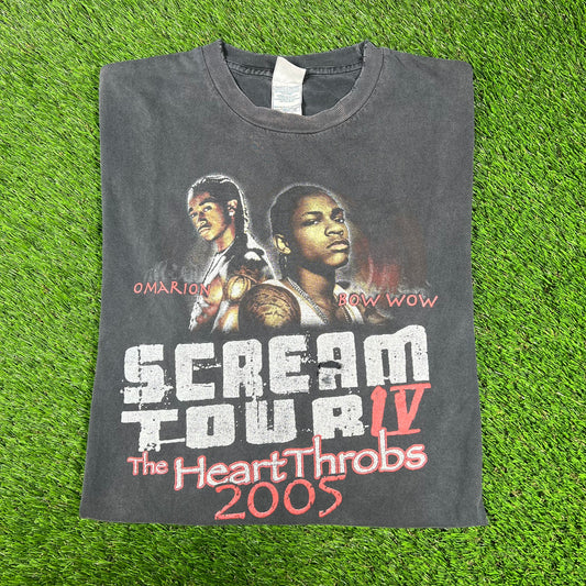 2005 Scream Tour Heart Throbs Bow Wow Omarion Rap Black Tee Size Large USED v16586