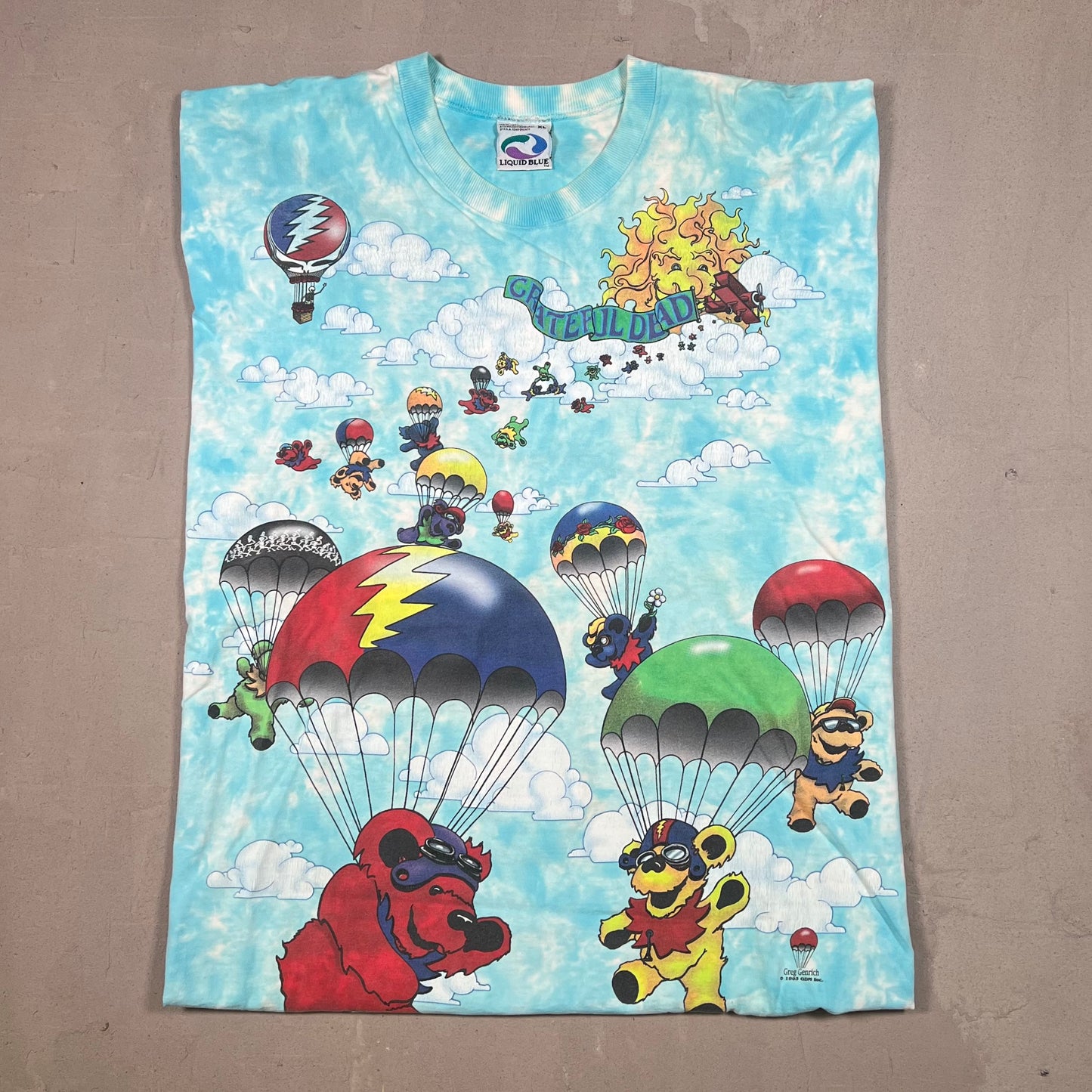 Grateful Dead Parachuting Sky Diving 1993 Blue Sky Tee Size XL USED v11471