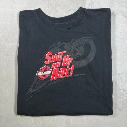 2001 Harley Davidson "Shut Up and Ride" Black Tee Size Large USED v20421