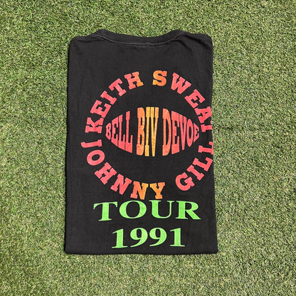 1991 Keith Sweat x Johnny Gill x Bell Biv Devoe Black Tour Tee Size Large USED v16081