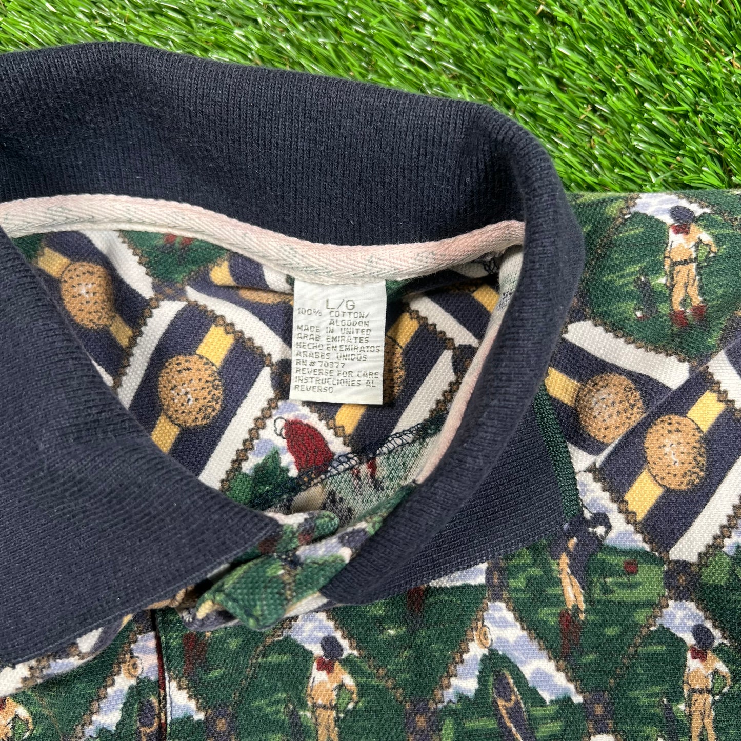 1990s Golfing AOP Polo Shirt Size Large USED v17819