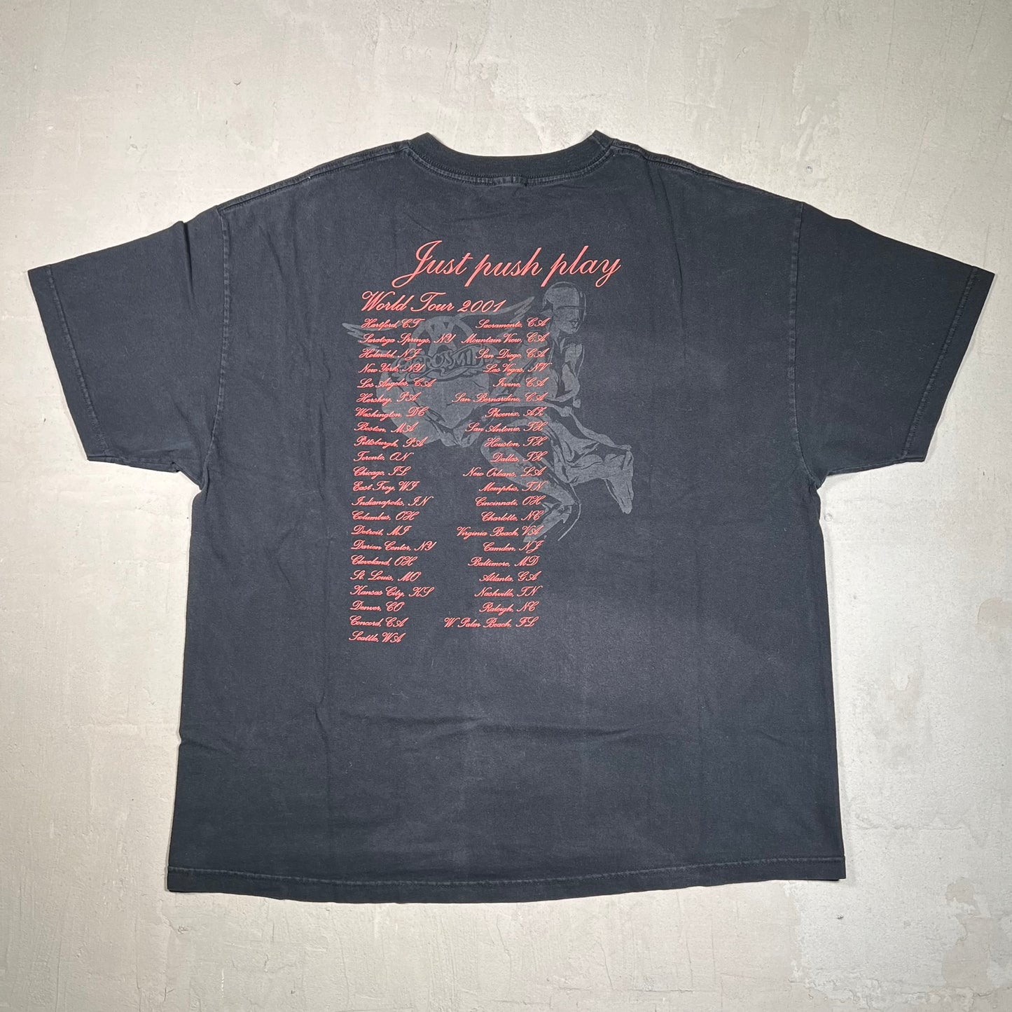 2001 Aerosmith Just Push Play Tour Black Tee Size XL USED v18038