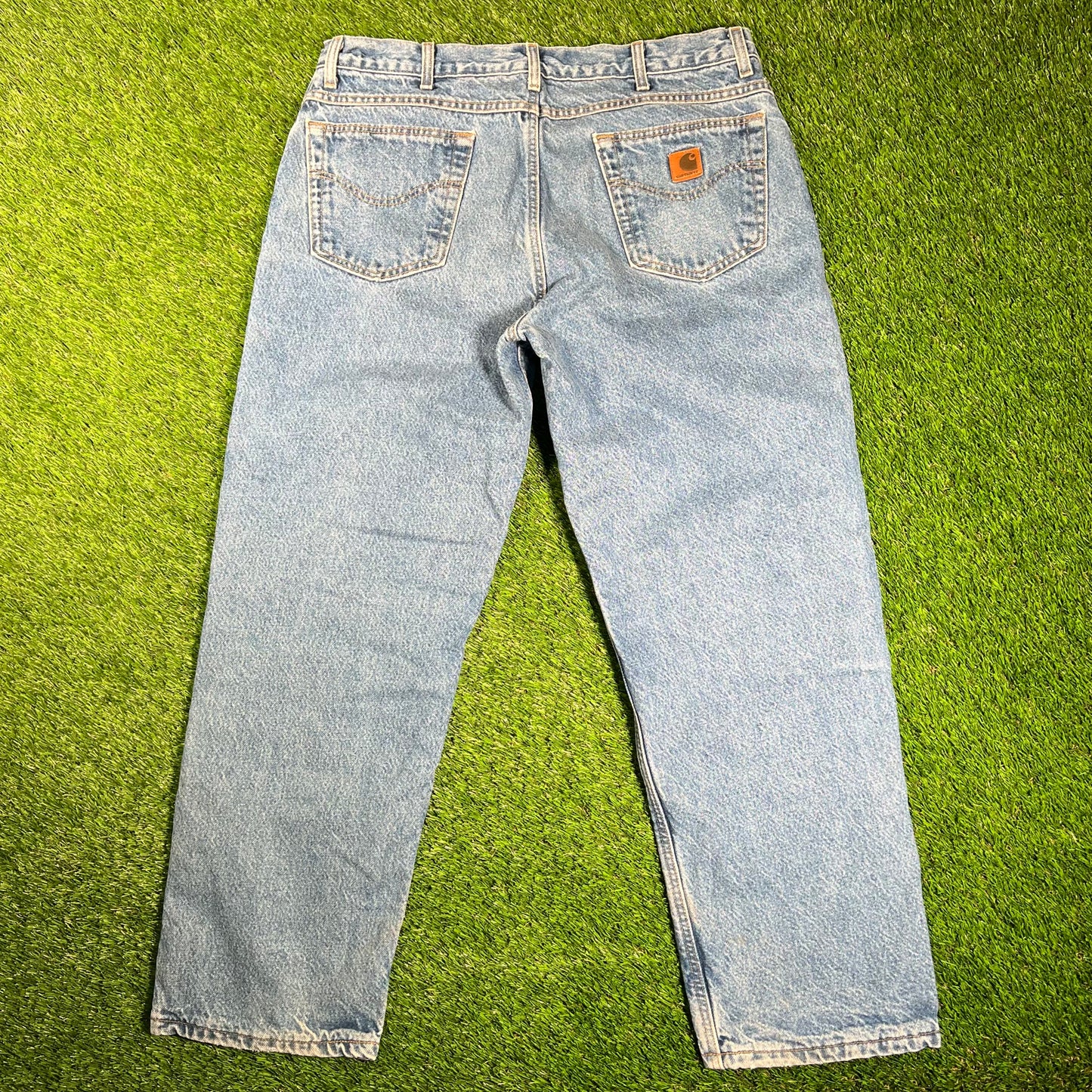 1990s Carhartt Blue Denim Blanket Lined Jeans Size 38 USED v18189