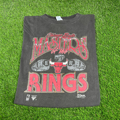 1992 Chicago Bulls Master of The Rings Black Tee Size XL USED v16730