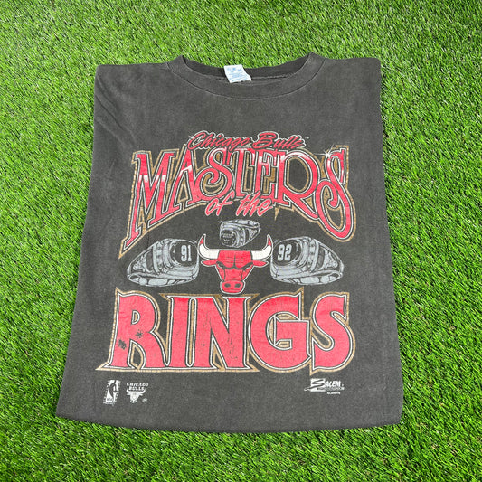 1992 Chicago Bulls Master of The Rings Black Tee Size XL USED v16730