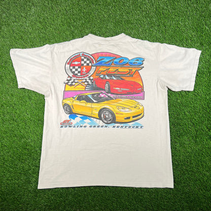 2009 Z06 Fest Racing Car White Tee Size Large USED v17887