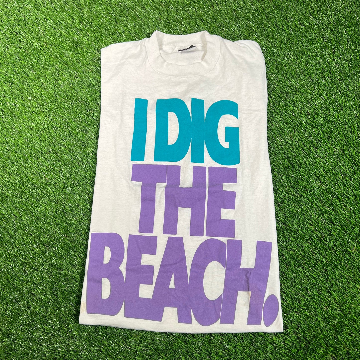 1990s "I Dig the Beach" White Tee Size Medium USED v18169