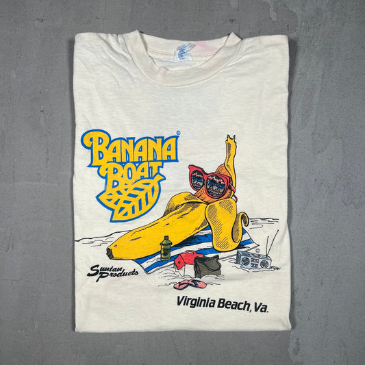 1990s Banana Boat Virginia Beach VA Cream Tee Size Small USED v19299