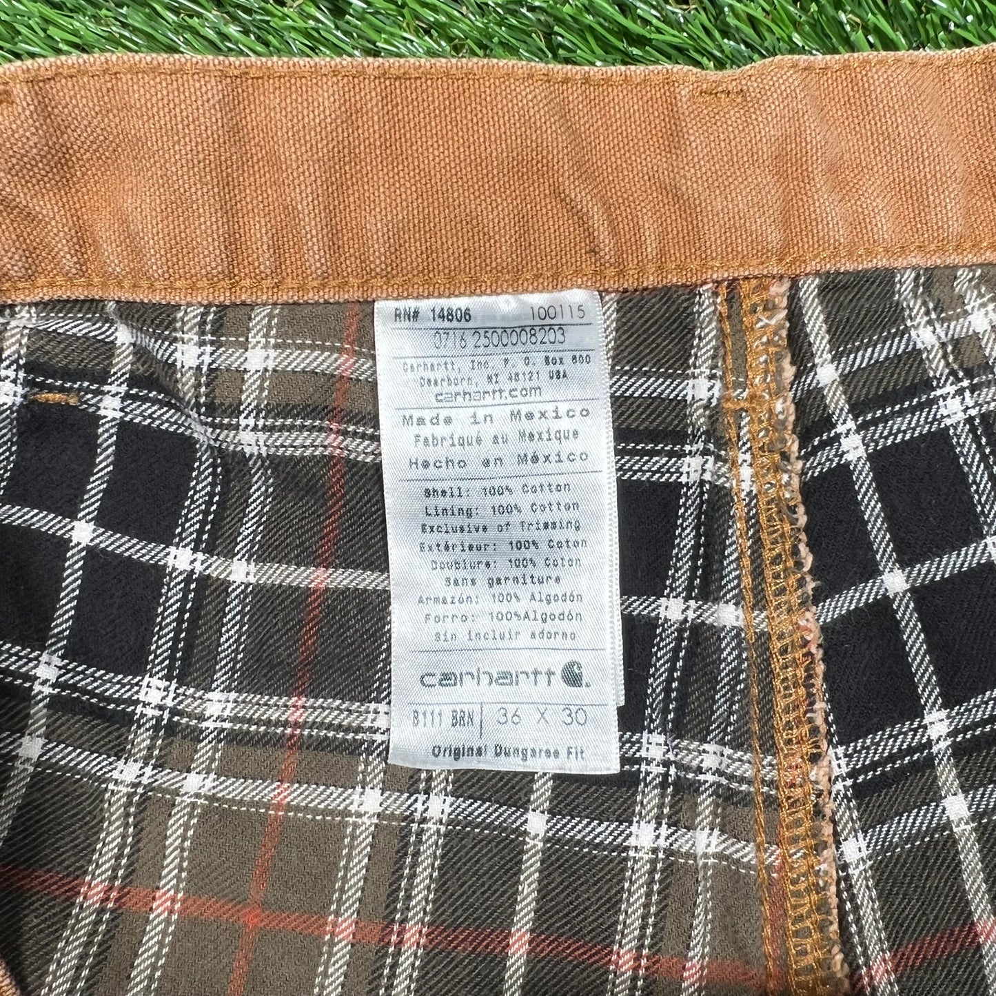 Y2K Carhartt Work Wear Flannel Lined Tan Pants Size 36x30 USED v17689