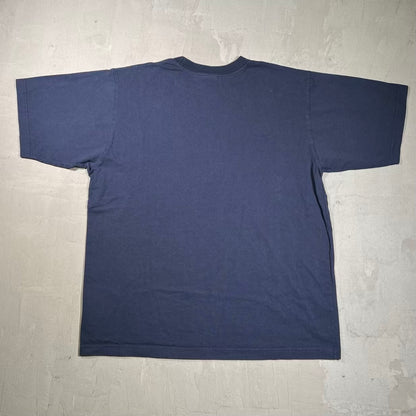 Y2K Nike White Swoosh Navy Blue Tee Size Large USED v20354