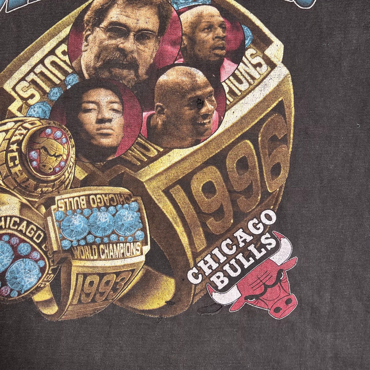 1996 "World Champions" Chicago Bulls Black Rap Tee Size XXL USED v18516