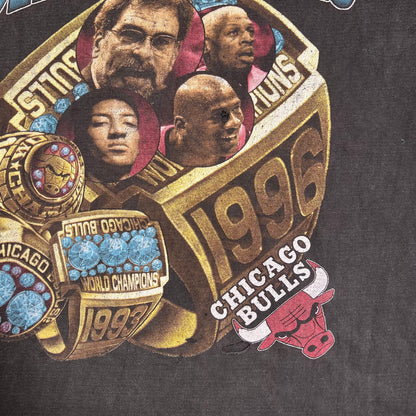 1996 "World Champions" Chicago Bulls Black Rap Tee Size XXL USED v18516