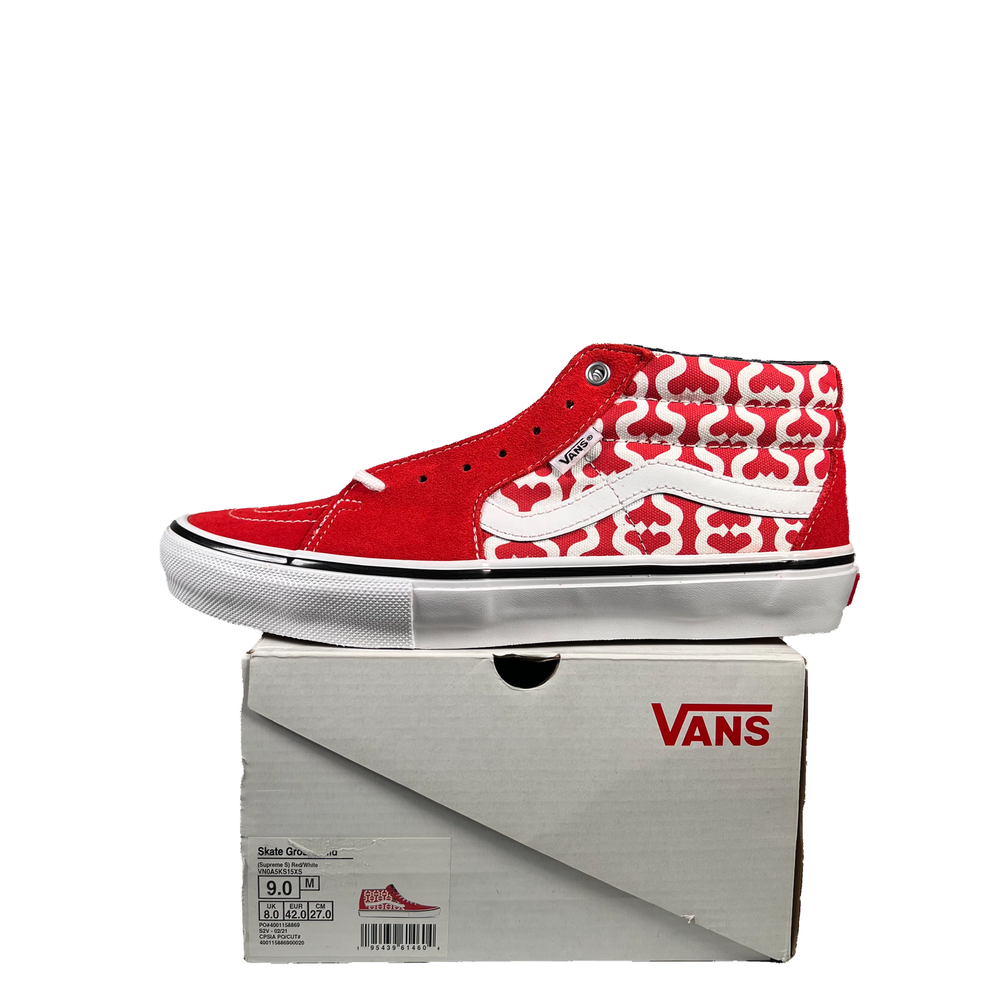 Vans Skate Grosso Mid Supreme Monogram S Logo Red (2021) Size 9 NEW s20228