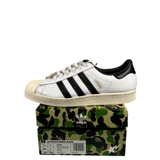 Adidas x Bape Superstar 80s White Black (2021) Size 7.5 USED s17838
