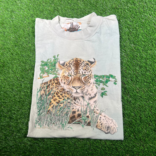 1990s Baby Tiger Nature Light Green Tee Size Medium USED v17778