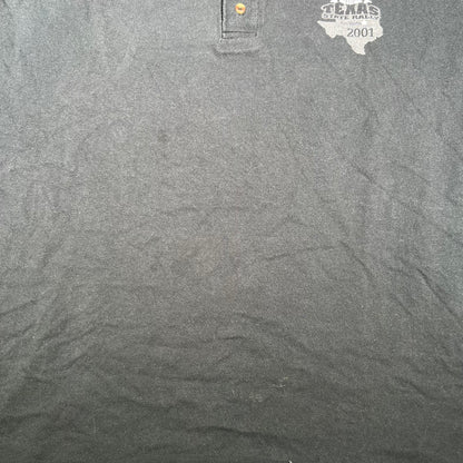 2001 Texas State Rally Fort Worth Henley Cropped Black Tee Size XXL USED V17465