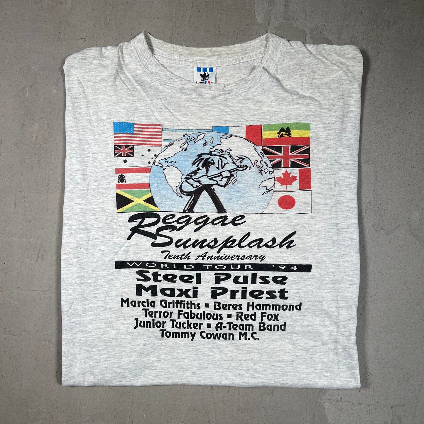1994 Reggae Sunsplash Adidas Tour Grey Tee Size XL USED v18112
