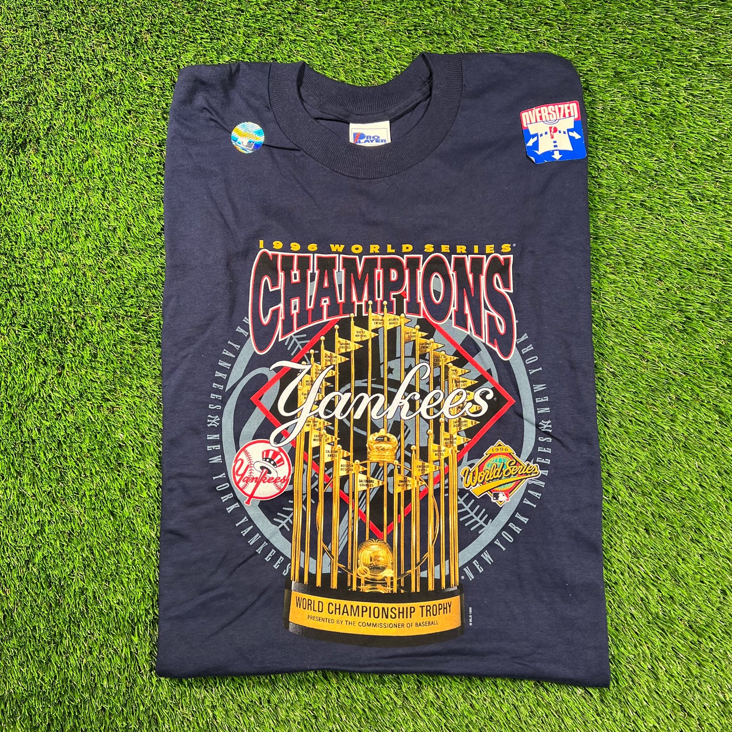 1996 Yankees World Champs Trophy Series Navy Blue Tee Size XL NEW v18527