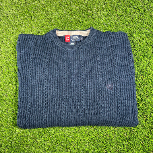 Chaps Small Logo Plain Navy Knit Crewneck Size Medium USED v16806