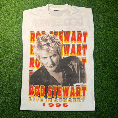1996 Rod Stewart "Live In Concert" White Tour Tee Size XL USED v18831