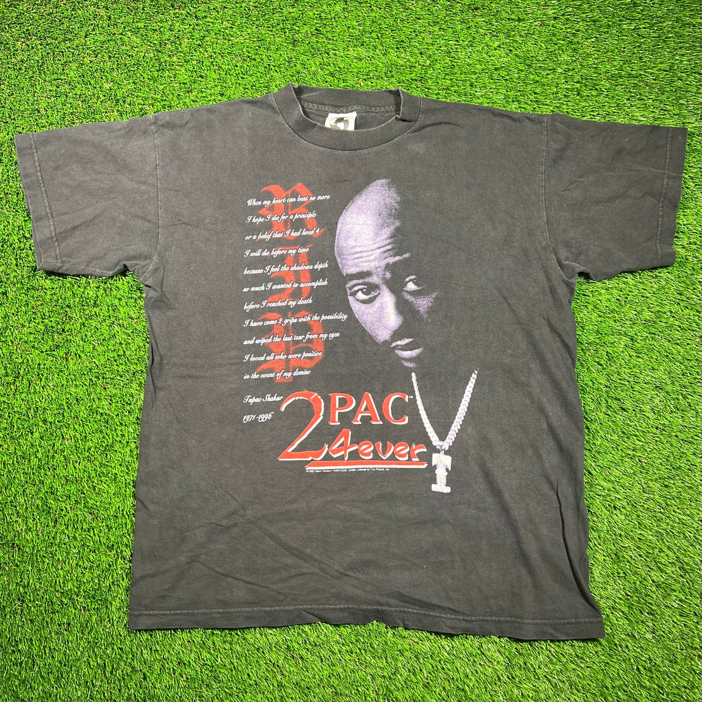1997 2Pac 4Ever Rest In Peace Portrait Black Tee Size Large USED v18673