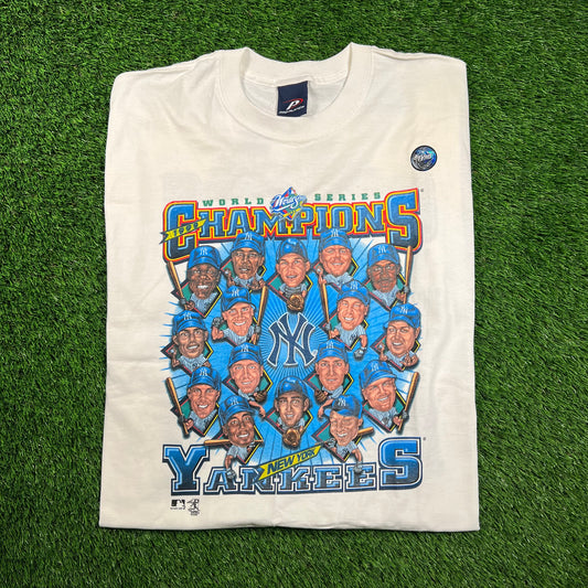1999 Yankees World Series Champs Caricature Roaster White Tee Size XL NEW v18529