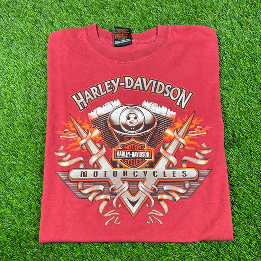 1998 Harley Davidson New Found Land Canada Red Tee Size Medium USED v16794