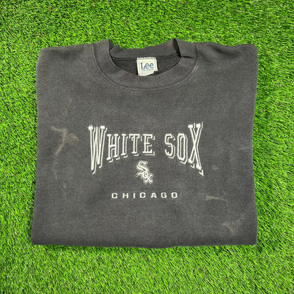 1990s Chicago White Socks Lee Tag Washed Black Crewneck Size XL USED v18349